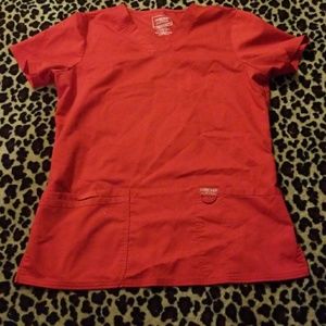 Red scrub top with lots of pockets